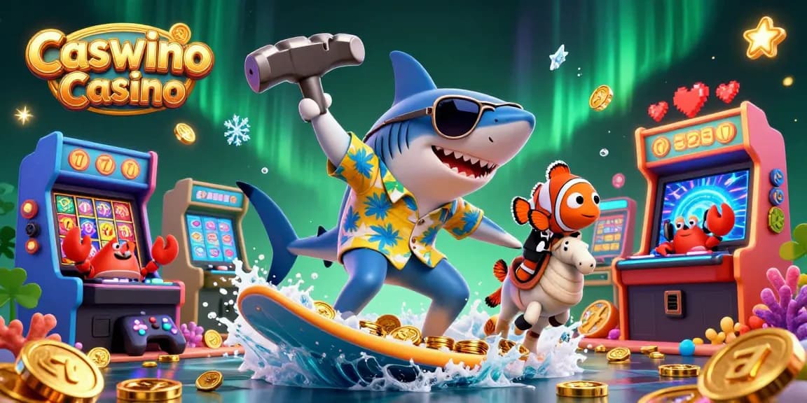 Experience Caswino Casino with its vibrant slots and fun characters in a dynamic 3D scene.