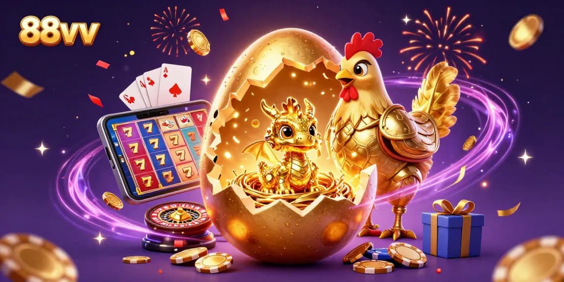 Engage with exciting 88vv gaming elements featuring golden dragon and vibrant casino imagery.