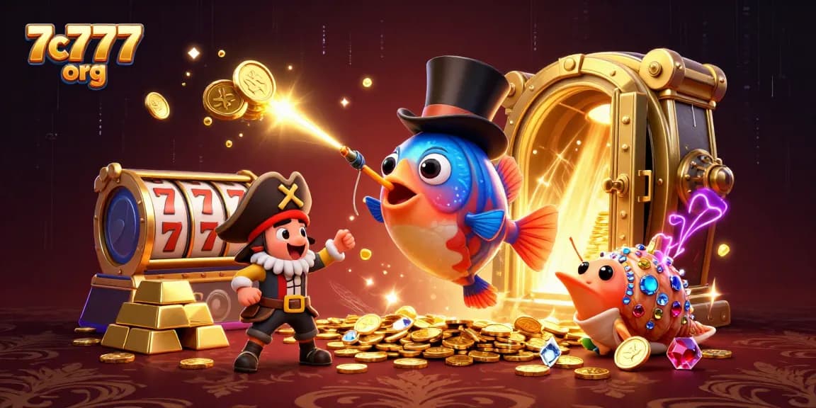 Engage with 7c777 org in this vibrant 3D casino scene featuring unique deep-sea characters.