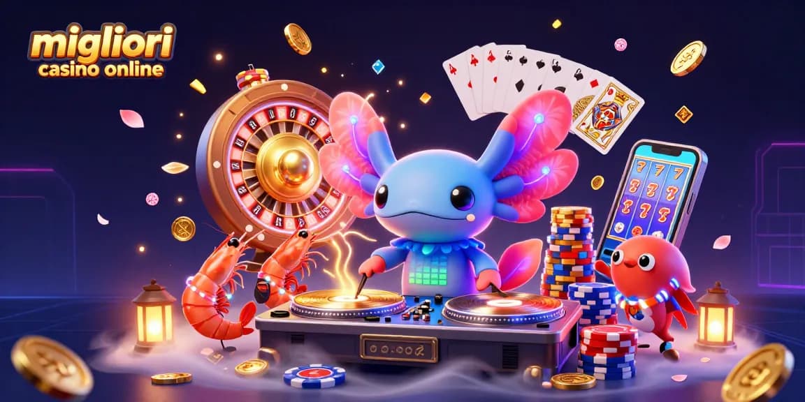 I migliori casino online presentano un DJ axolotl colorato che anima il gioco con monete d'oro e gemme scintillanti.