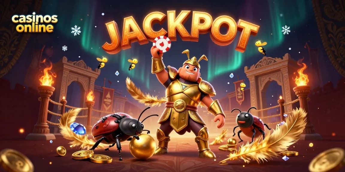 Gana en casinos online con la victoria del escarabajo gladiador levantando fichas.
