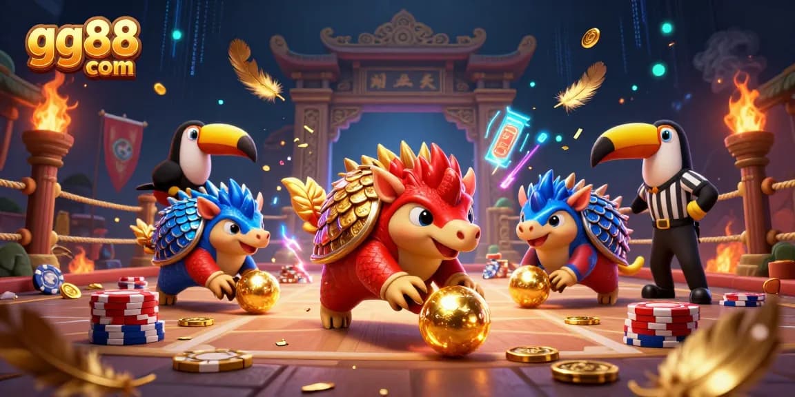 Engage in thrilling action at gg88 com with rival pangolins competing among stacks of poker chips.
