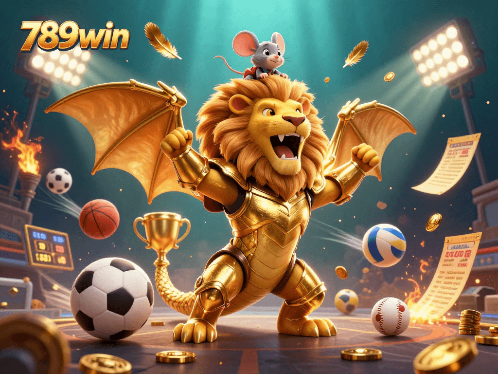 Experience thrilling sports betting action with 789win in a vibrant casino scene featuring a golden chimera.