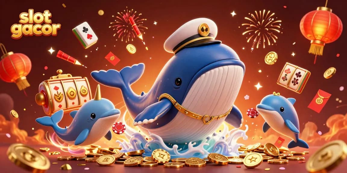 Experience the excitement of slot gacor with a whale breaching in gold coins, showcasing jackpots.