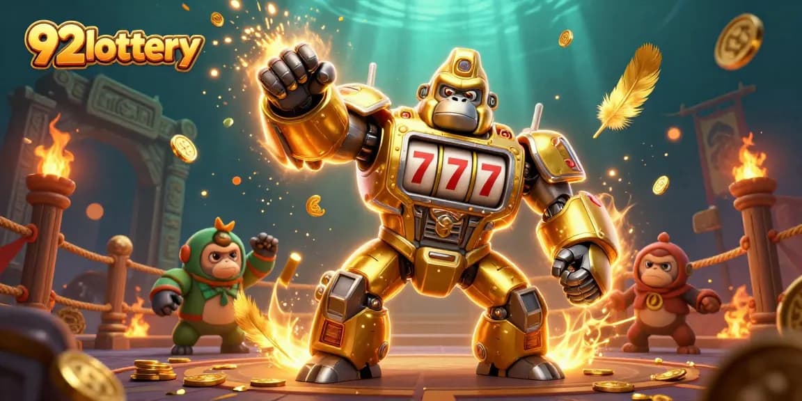 Experience the excitement of 92lottery with dynamic casino elements and vibrant energy in a 3D illustration.