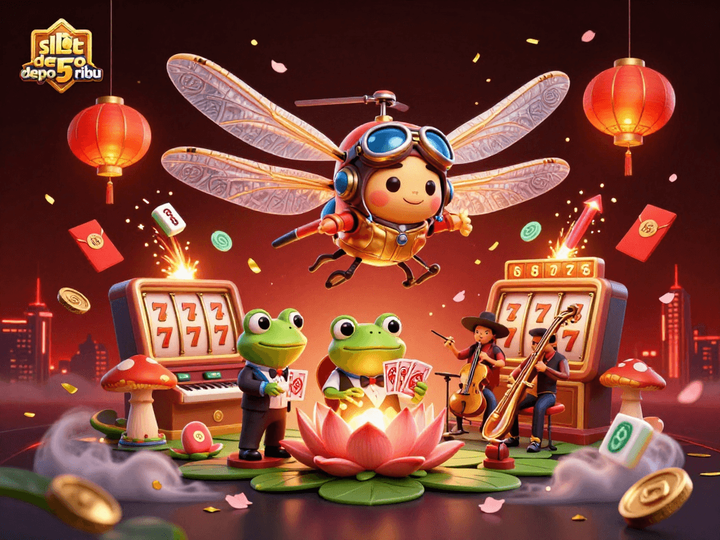 Experience exciting gameplay with slot depo 5 ribu, featuring dynamic scenes of lively casino action.