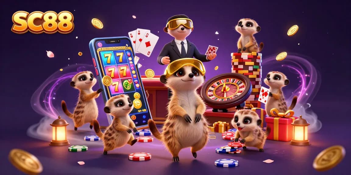 Experience SC88 with meerkats managing a vibrant casino scene filled with action and excitement.
