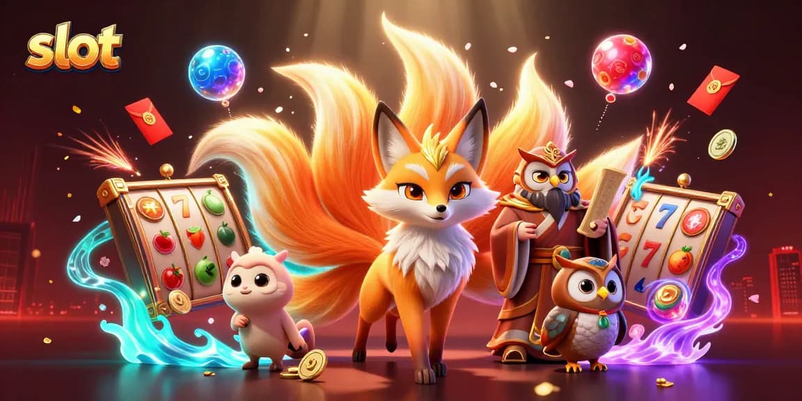 Win big with vibrant slot reels spinning and colorful characters in an engaging casino scene