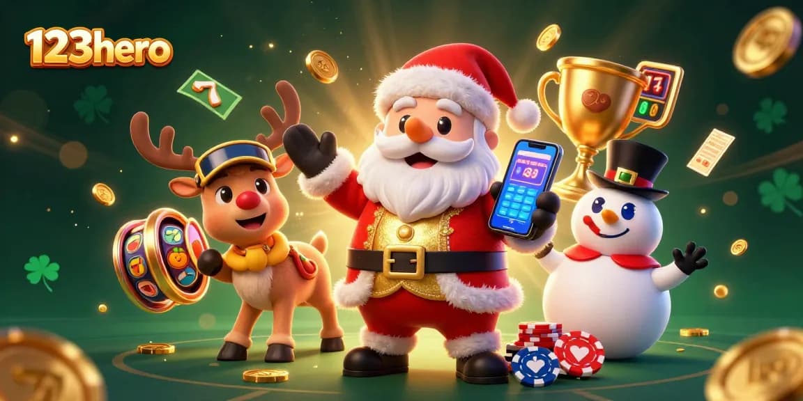 Join the excitement and spin to win with 123hero in a lively casino scene filled with slots.