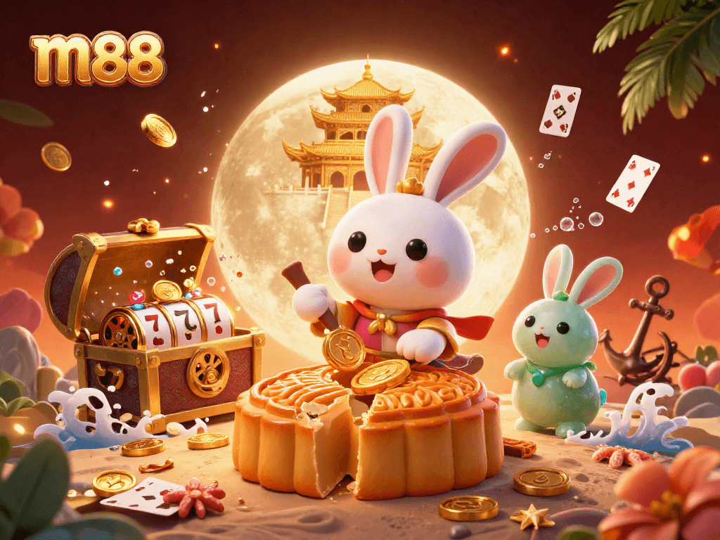 Spin the reels with m88 as a moon rabbit reveals poker chips from mooncakes!