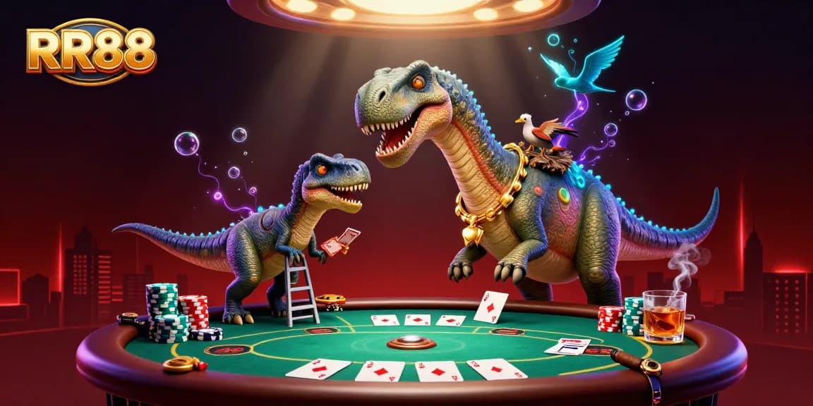 Experience thrilling poker action at RR88 with a towering brontosaurus and clever raptor dealer.