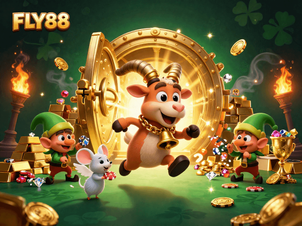 Experience FLY88 in a thrilling holiday-horror casino scene filled with festive elements and playful chaos.