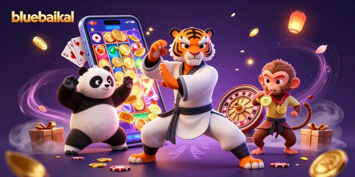 Engage with bluebaikal’s dynamic 3D casino scene featuring fun characters and exciting slot games.
