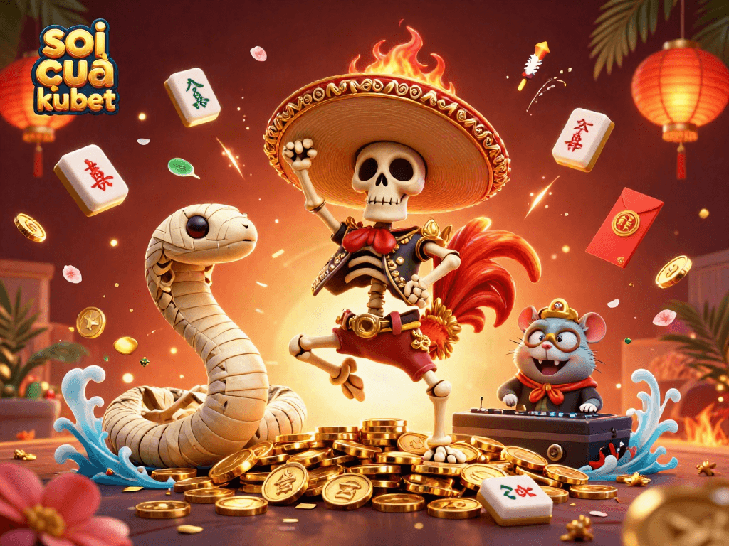 Join the fun with soi cầu kubet in a vibrant casino-themed 3D illustration featuring dancing characters.