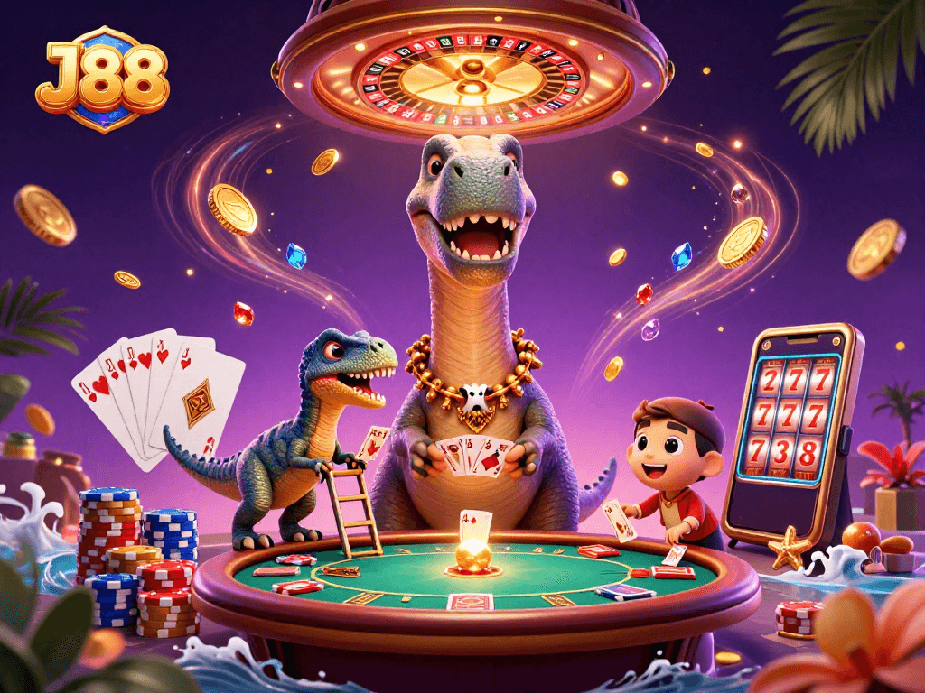 Engage with exciting casino games at J88 while brontosaurus watches the fun unfold!