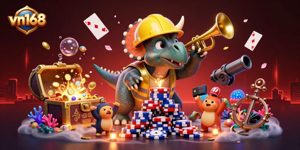 Play with vn168's exciting games, join the fun with colorful casino elements and cheerful characters.