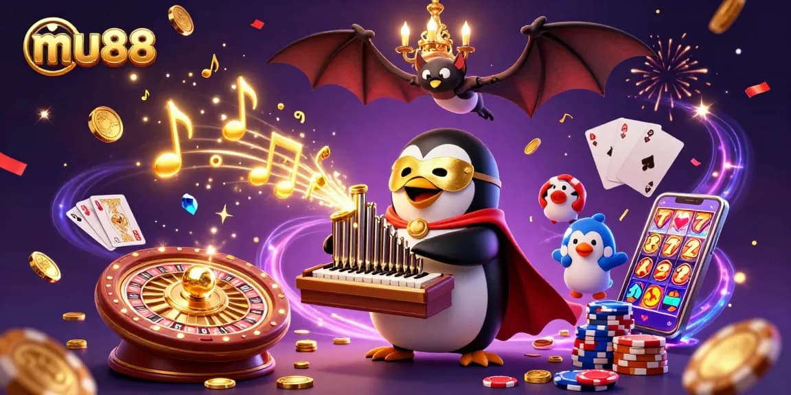 Win big at mu88 with an enchanting 3D casino scene showcasing golden coins, roulette games, and vibrant cards.