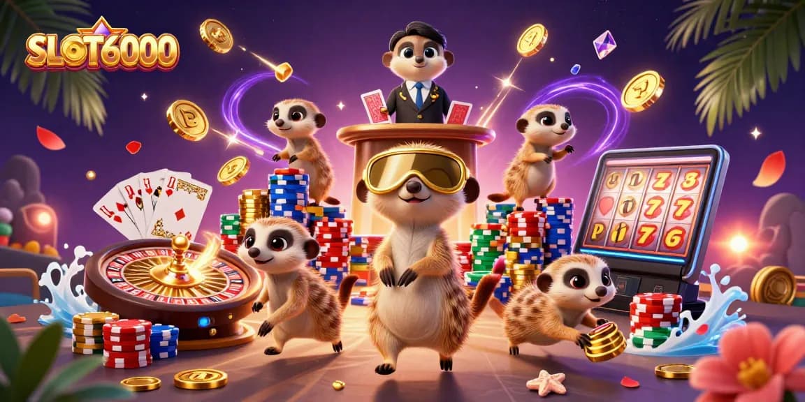 Watch the SLOT6000 meerkats manage an exciting casino experience with vibrant visuals.