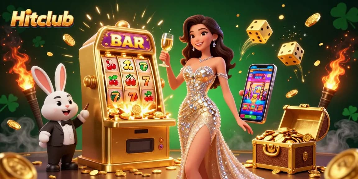 Hitclub showcases a vibrant casino scene celebrating wins and excitement with dazzling animations.