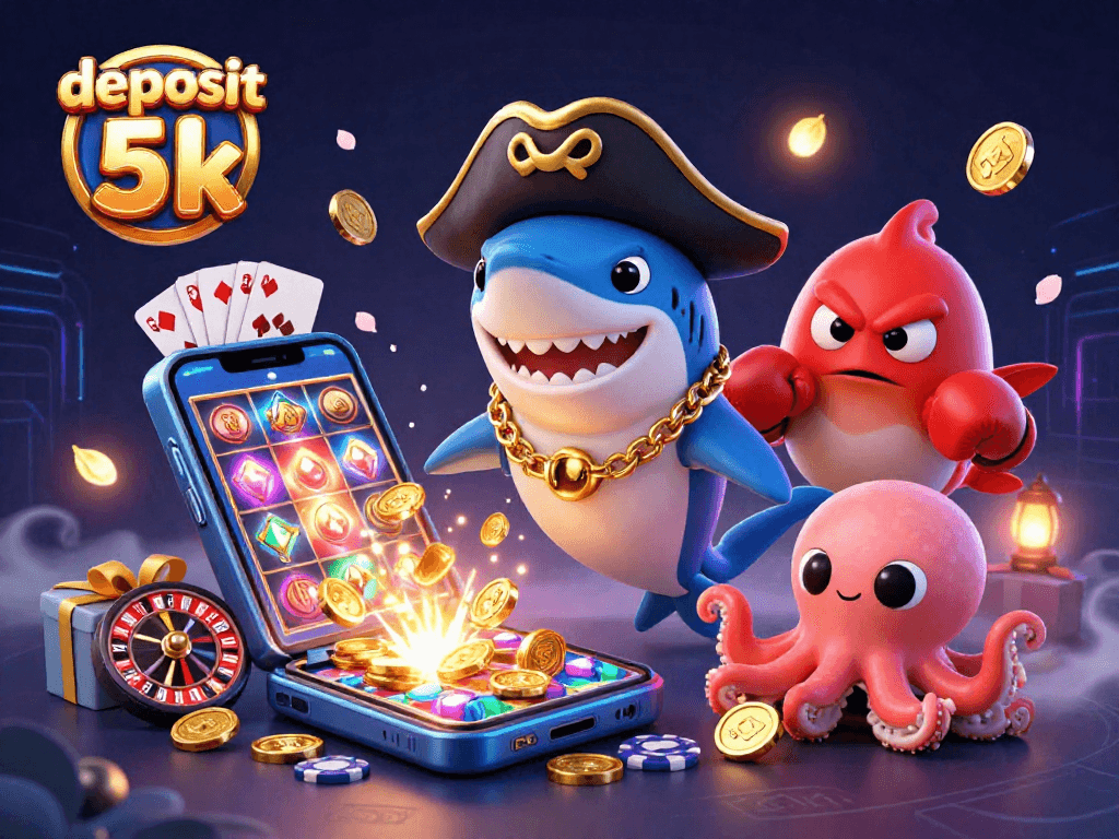 Experience exhilarating gameplay with deposit 5k while encountering colorful cartoon characters in a lively casino setting.