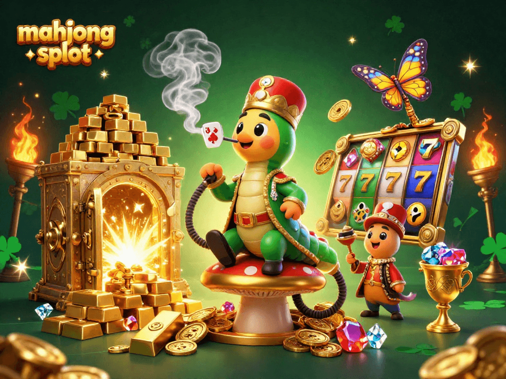 Menangkan jackpot mahjong slot dengan karakter menarik dan harta berkilau di ilustrasi 3D
