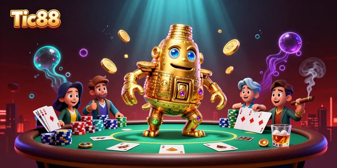 Tic88 invites players to experience immersive gaming with a golden golem surrounded by casino elements.