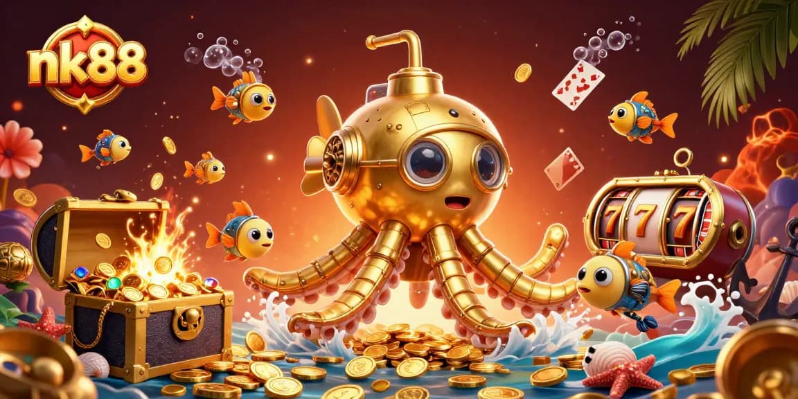 Engage with exciting games at nk88, showcased in a thrilling underwater casino scene.