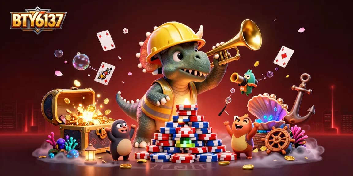 Engage with BTY6137 through an exciting 3D illustration of casino fun featuring a triceratops!