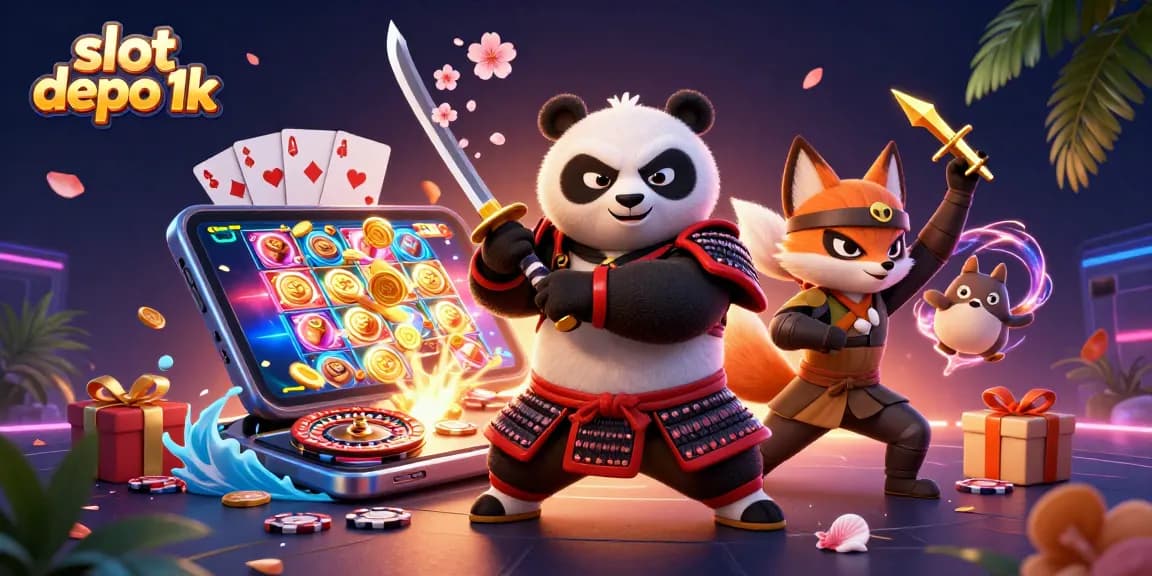 Spin and win with slot depo 1k featuring exciting 3D animated characters in a vibrant casino.