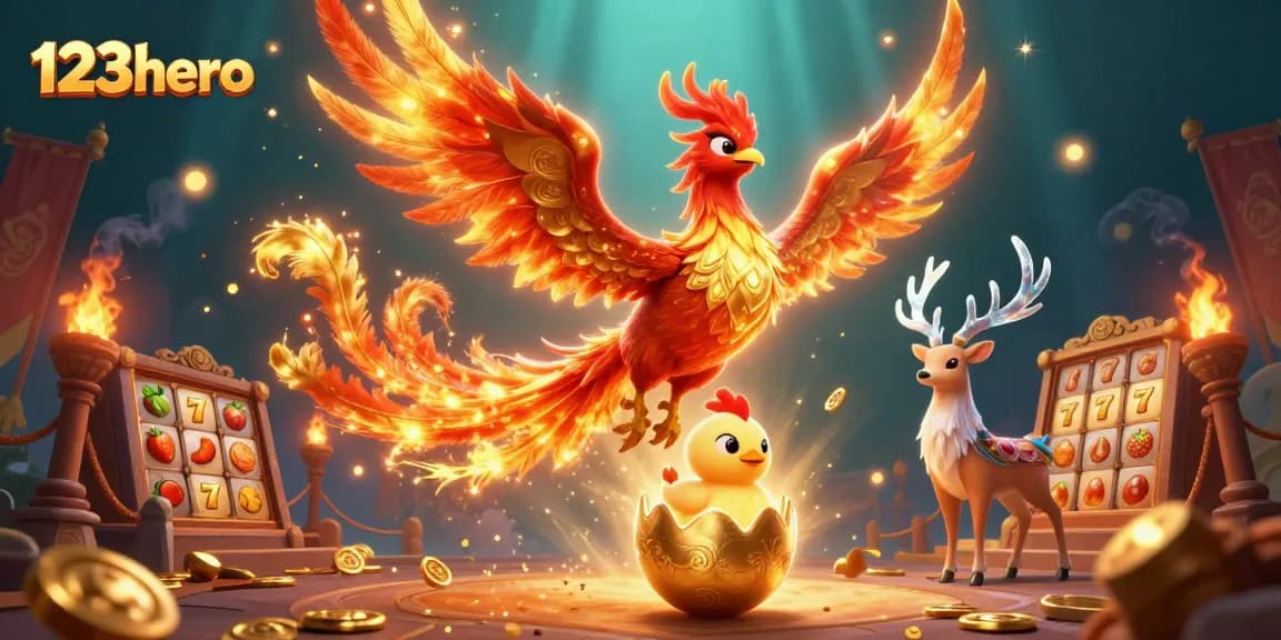 Engage with the immersive casino world of 123hero, featuring vibrant 3D characters and electrifying slot elements.