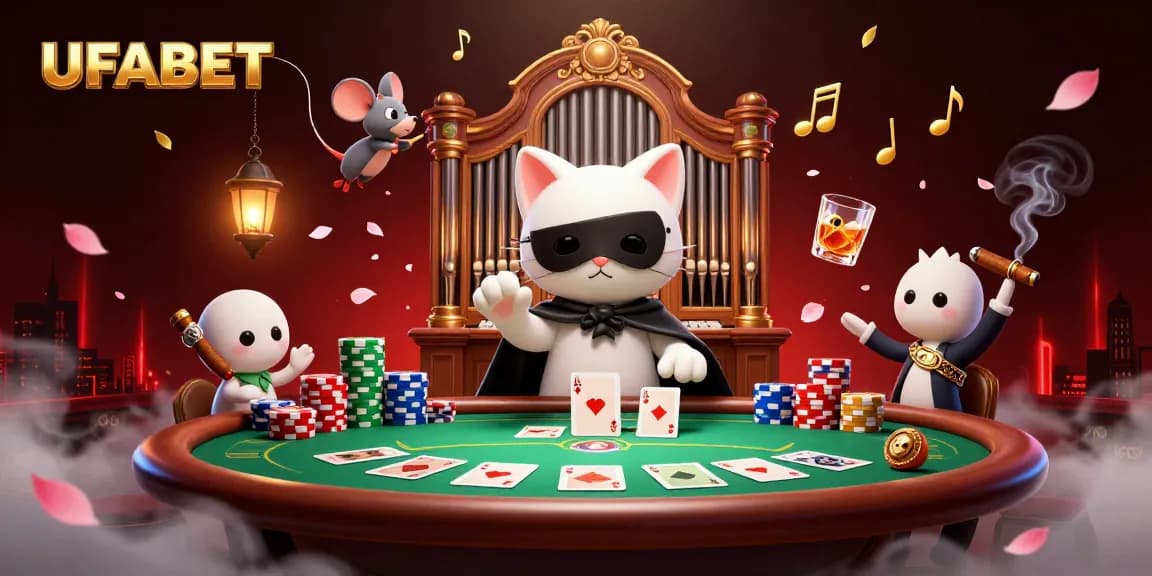 UFABET deals an action-packed poker scene with vibrant characters and game elements, illustrating the online gambling experience.