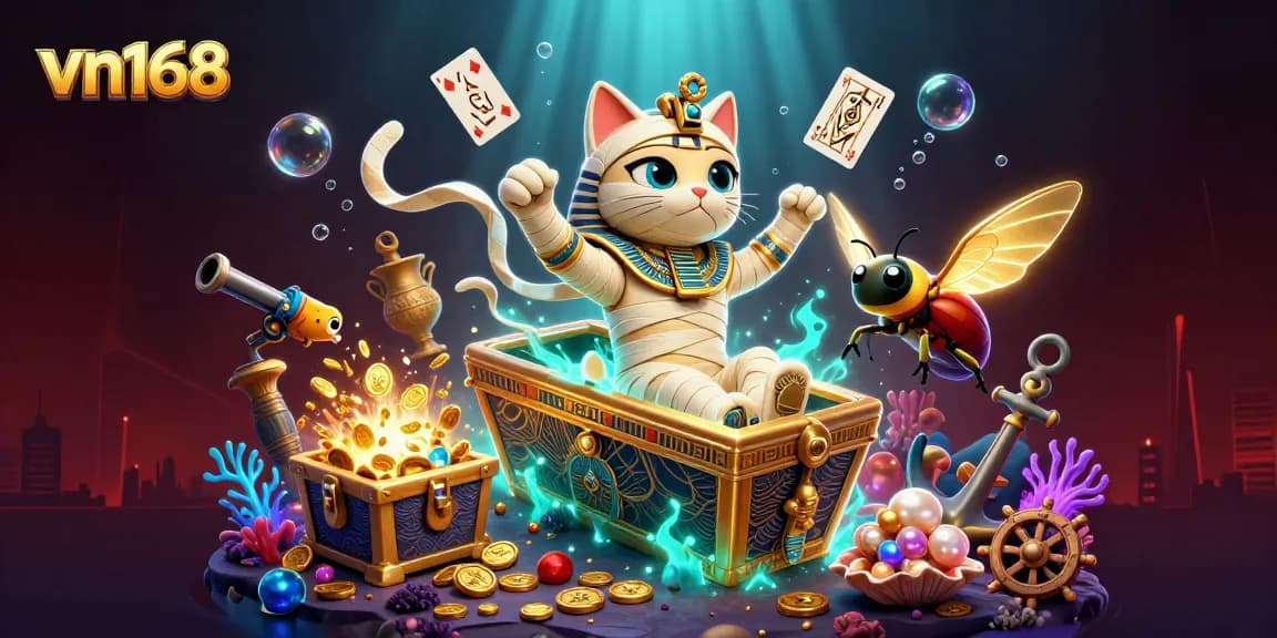 Experience high-stakes gaming action at vn168 with vibrant characters and rich casino elements.