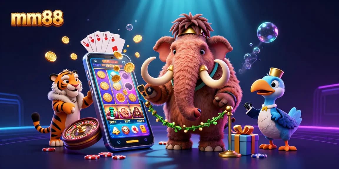 Experience multiplayer excitement at mm88 with a vibrant casino scene featuring dynamic characters and gaming elements.