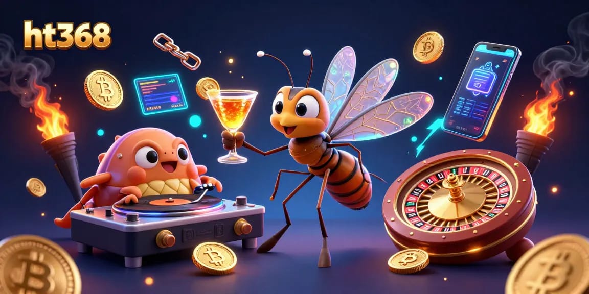 ht368 players engage at a lively casino with unique characters like a frozen mosquito and trilobite DJ