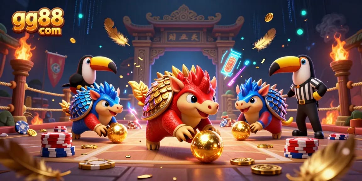 Engage in thrilling action at gg88 com with rival pangolins competing among stacks of poker chips.