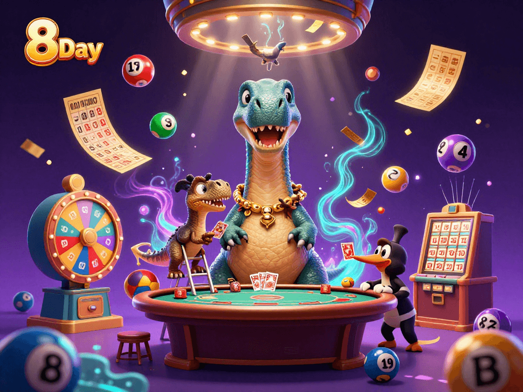Experience exciting gameplay with 8 Day's vibrant casino scene featuring dynamic lottery elements.