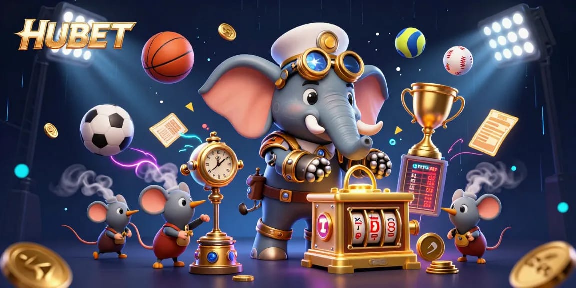 Engage with HUBET's dynamic casino experience featuring steampunk characters and vibrant game elements.