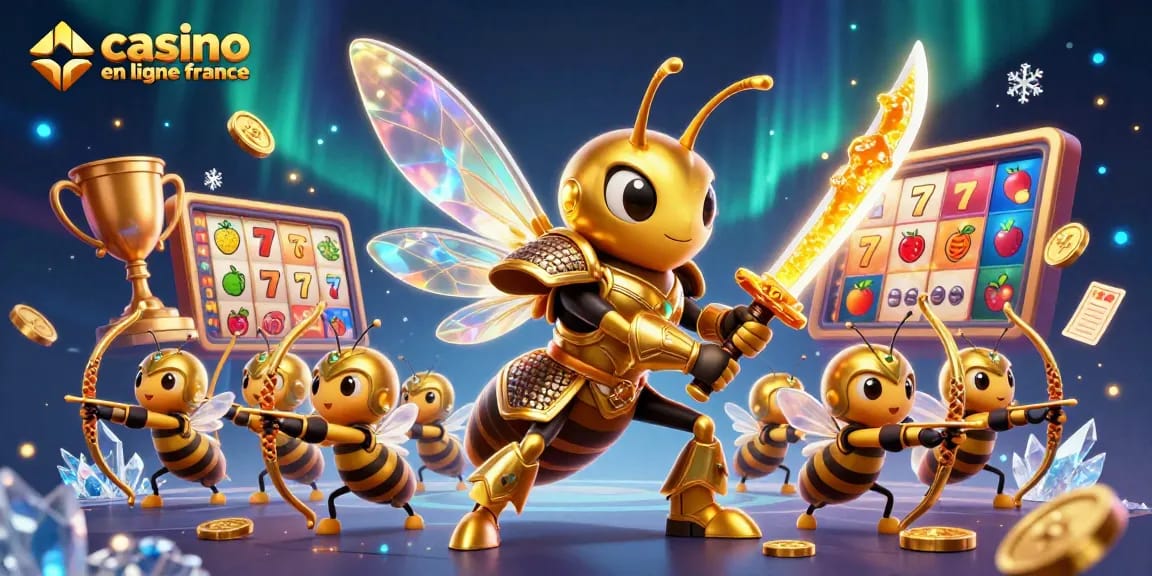Visualisation immersive d'un casino en ligne France avec des éléments de jeu et un personnage central captivant.