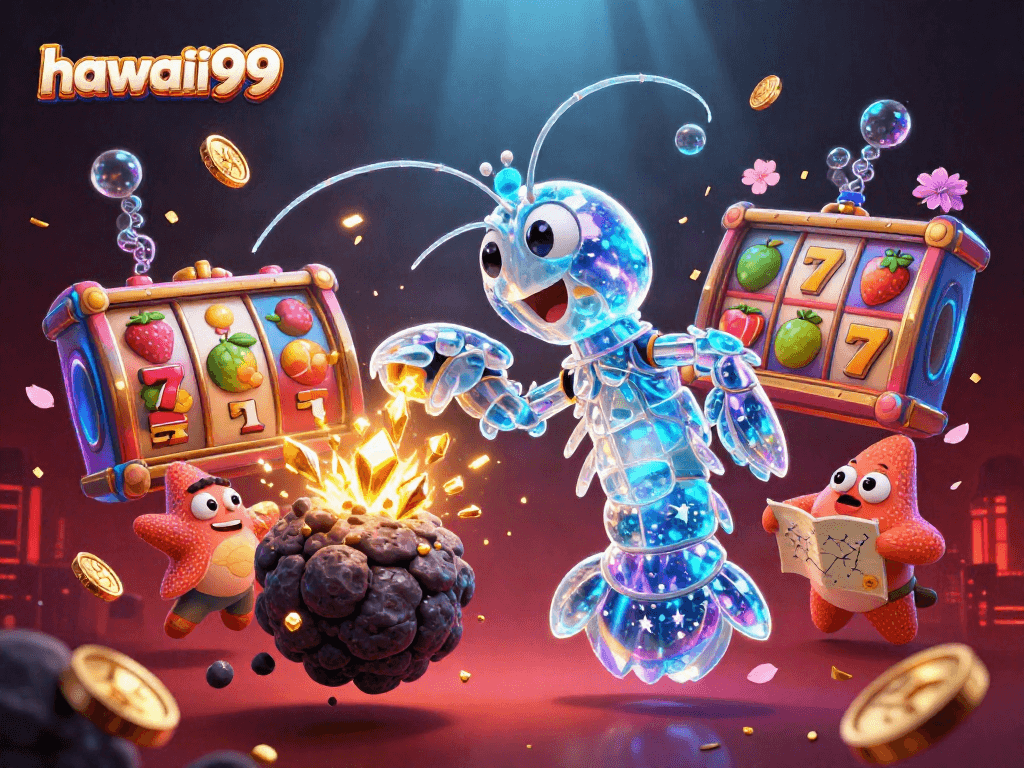 Experience hawaii99's explosive wins with vibrant slots and a galactic samurai in this dynamic digital illustration.