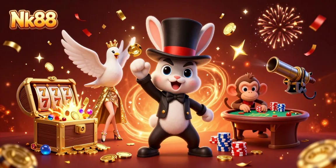 Explore exciting casino gameplay with Nk88 showcased in a vibrant 3D illustration.