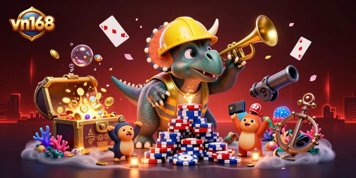 Play with vn168's exciting games, join the fun with colorful casino elements and cheerful characters.