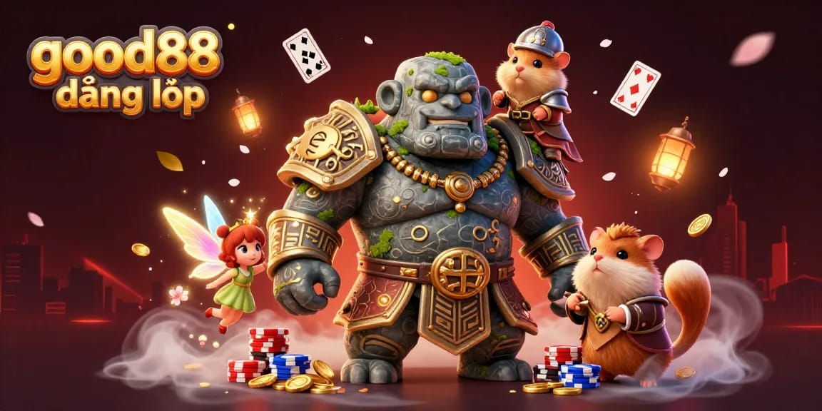 Engage in thrilling gameplay at good88 đăng nhập, featuring a magical scene with animated characters and casino elements.