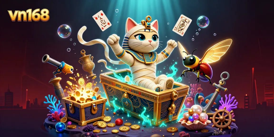 Experience high-stakes gaming action at vn168 with vibrant characters and rich casino elements.