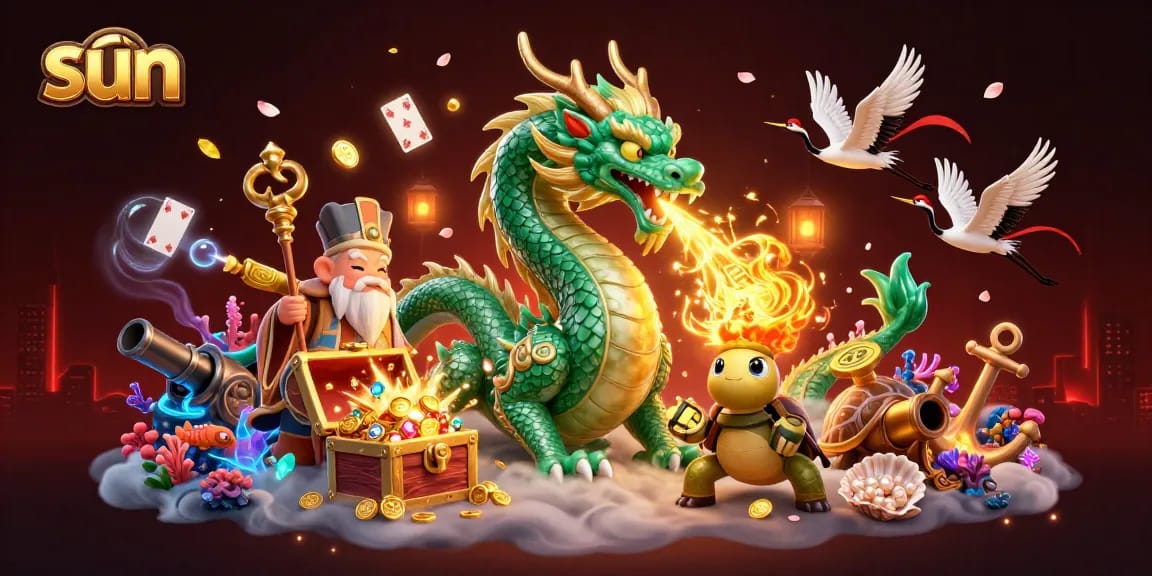 Engage with the stunning sun-themed casino adventure featuring a jade dragon and majestic turtles.