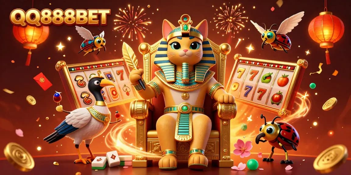 Experience thrilling spins with QQ888BET in a vibrant 3D casino scene full of excitement and energy.