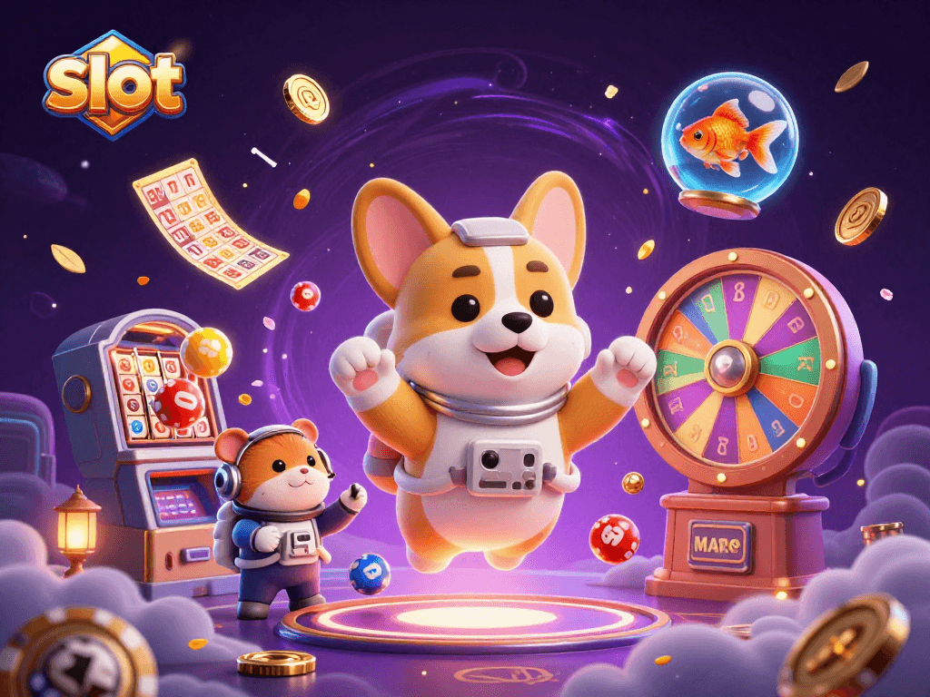 Experience fun with slots while a cartoon astronaut corgi navigates a casino space station.