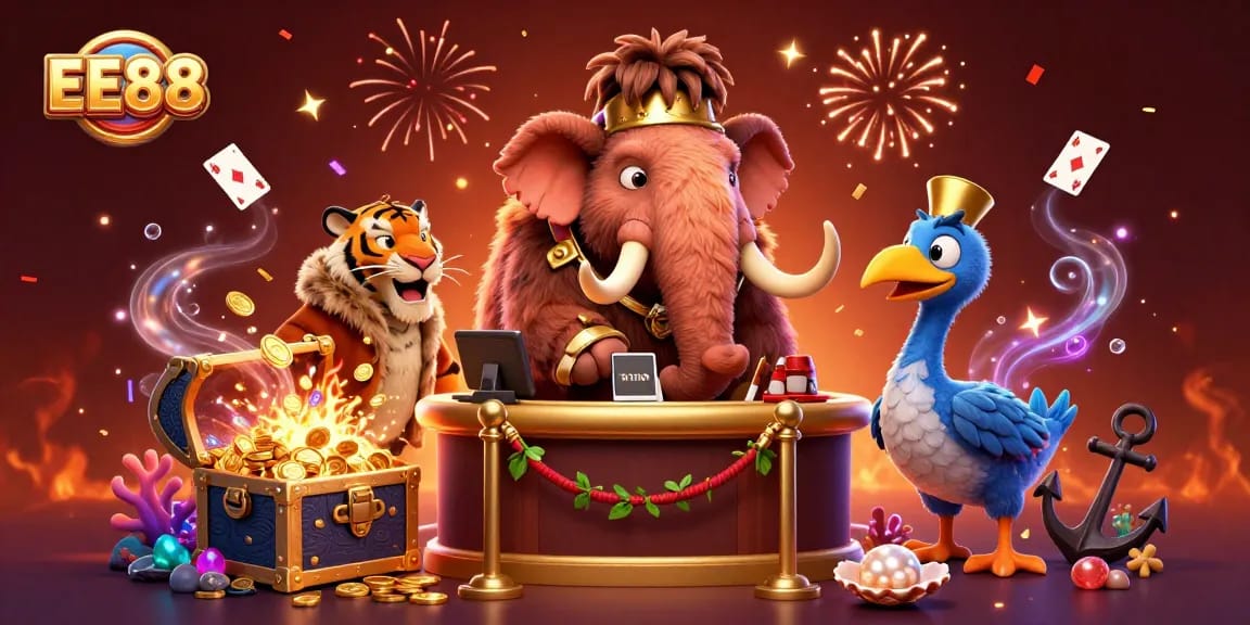 Experience the vibrant EE88 casino scene with rich characters and dynamic gaming elements.
