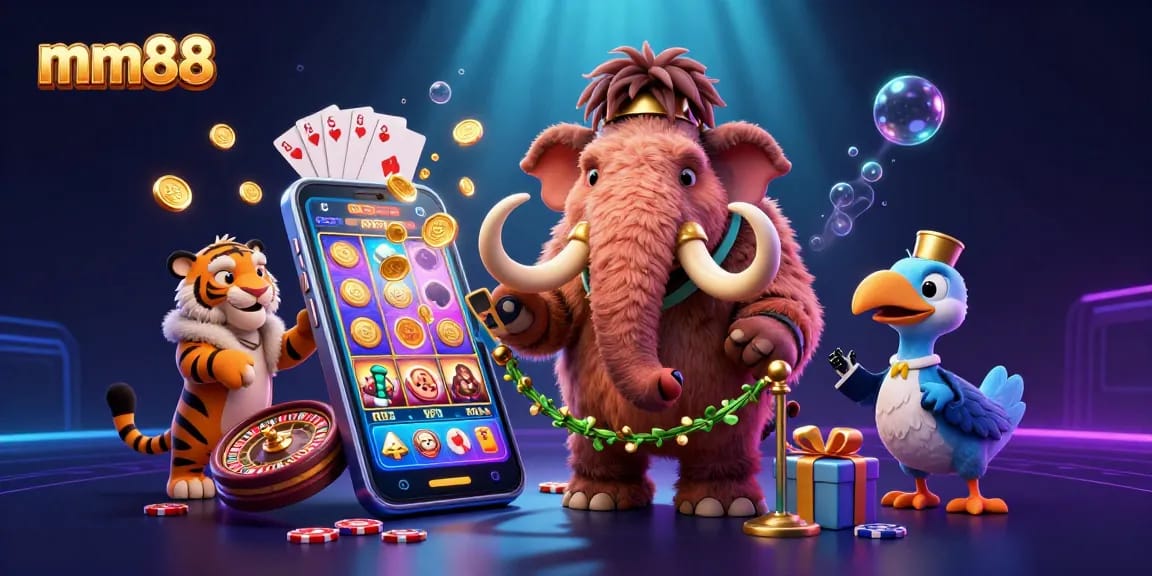 Experience multiplayer excitement at mm88 with a vibrant casino scene featuring dynamic characters and gaming elements.