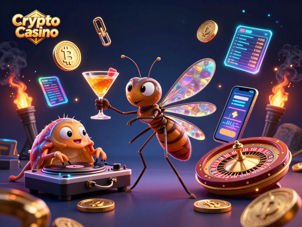 Experience the vibrant world of a Crypto Casino, featuring a unique 3D illustration with a lively mascot and dynamic gaming elements.
