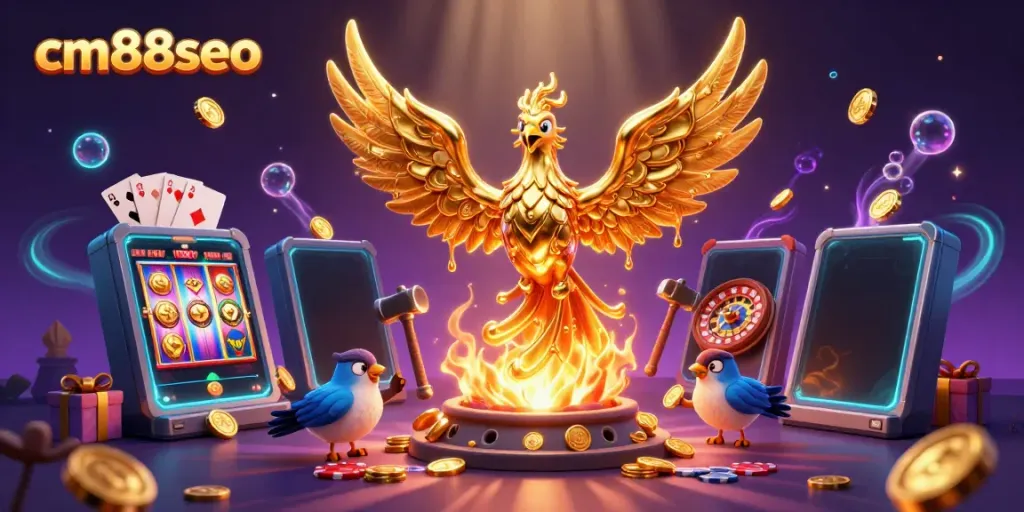 Experience the exciting gameplay at cm88seo with a 3D golden phoenix and dynamic casino elements.